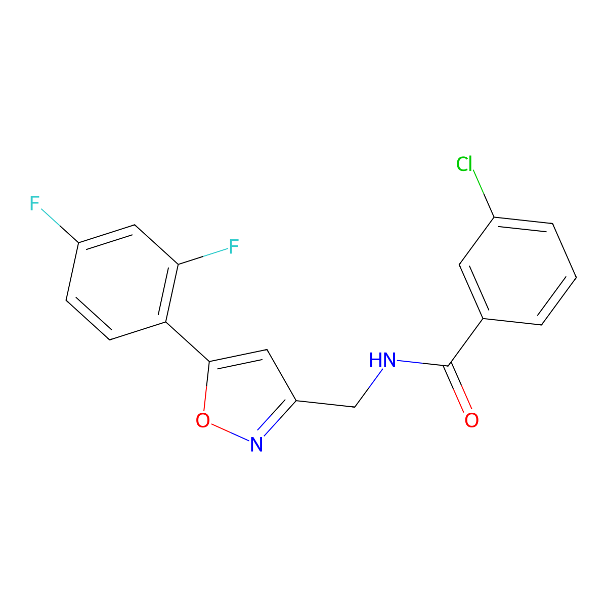3-chloro-N-{[5-(2,4-difluorophenyl)-1,2-oxazol-3-yl]methyl}benzamide molecular structure, CAS 1021264-67-4
