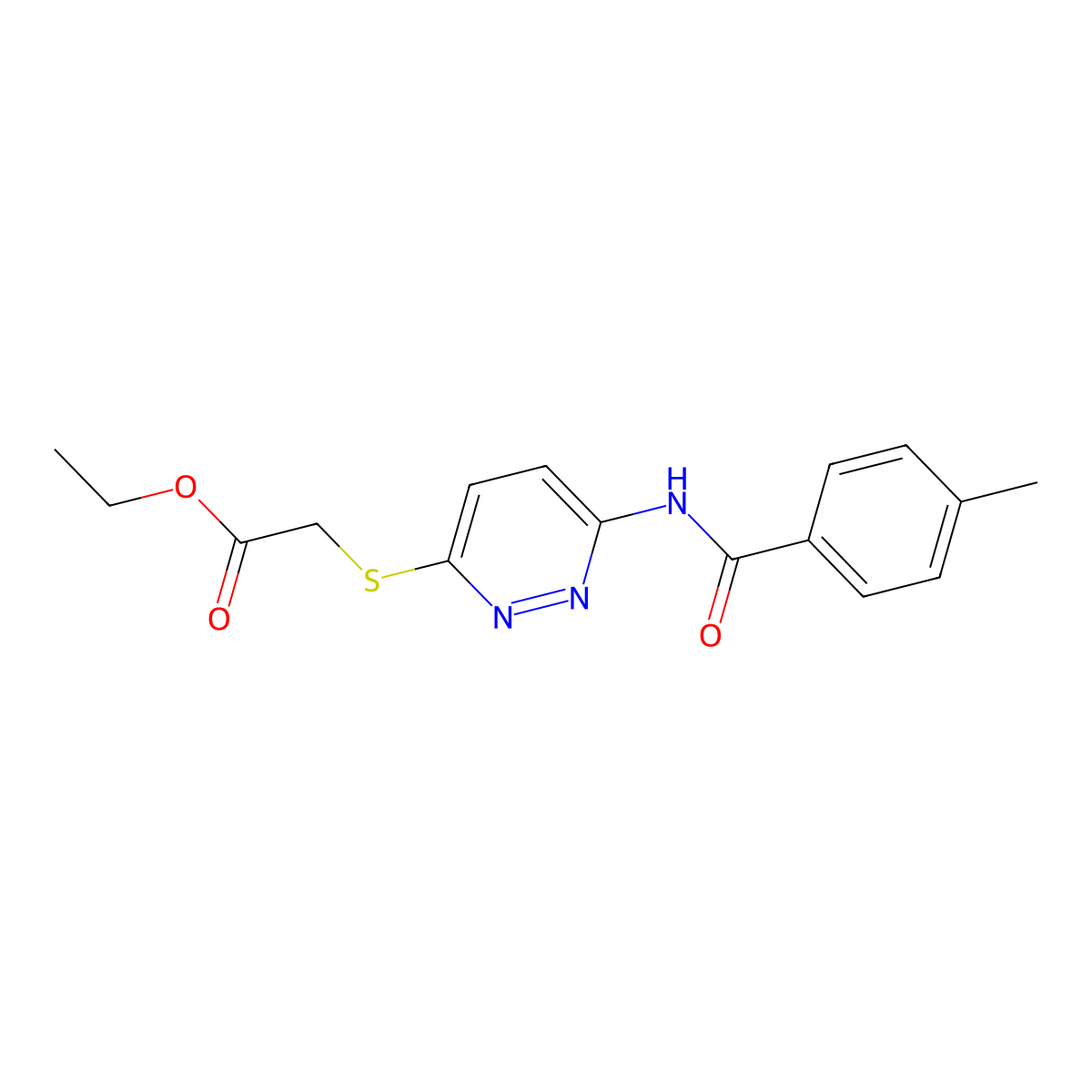 Ethyl 2-{[6-(4-methylbenzamido)pyridazin-3-yl]sulfanyl}acetate molecular structure, CAS 1021264-68-5