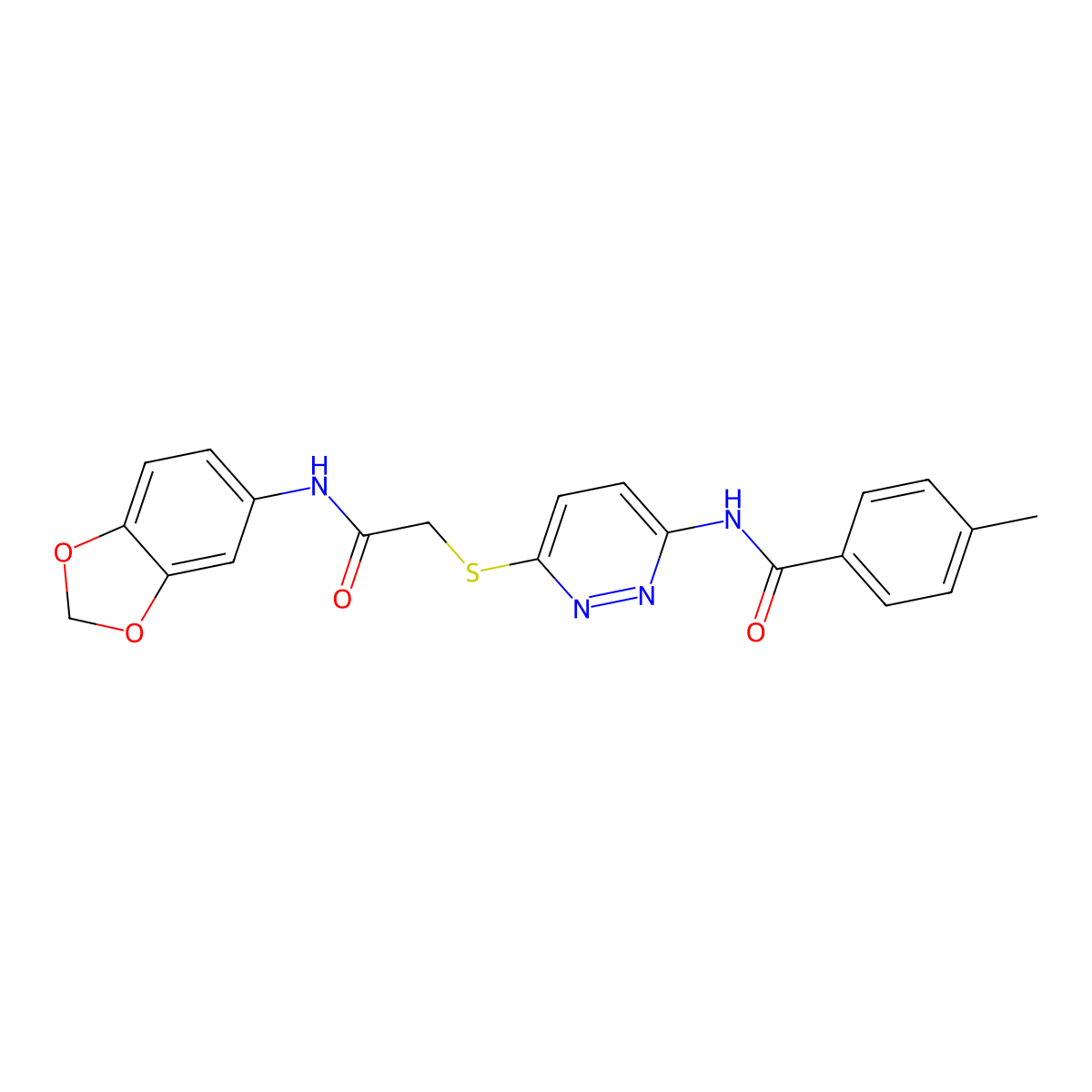 N-(6-((2-(benzo[d][1,3]dioxol-5-ylamino)-2-oxoethyl)thio)pyridazin-3-yl)-4-methylbenzamide molecular structure, CAS 1021264-72-1