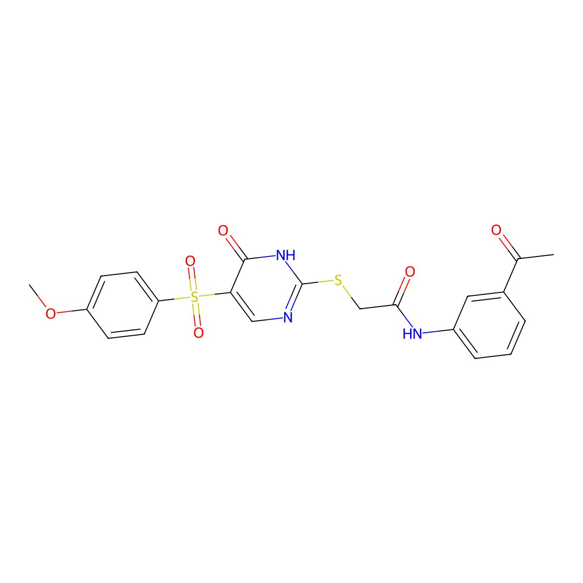 N-(3-acetylphenyl)-2-{[5-(4-methoxybenzenesulfonyl)-6-oxo-1,6-dihydropyrimidin-2-yl]sulfanyl}acetamide molecular structure, CAS 1021264-73-2