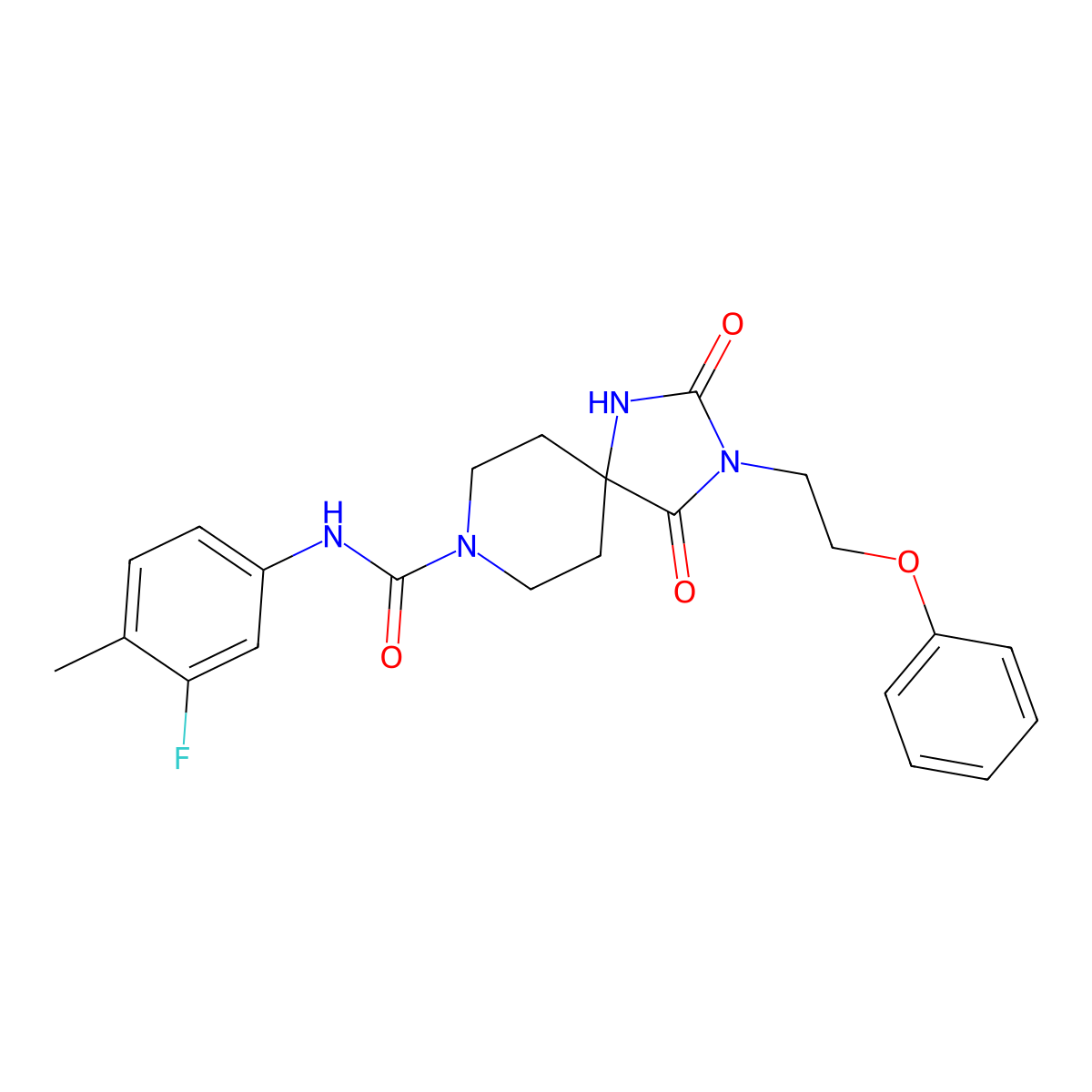 N-(3-fluoro-4-methylphenyl)-2,4-dioxo-3-(2-phenoxyethyl)-1,3,8-triazaspiro[4.5]decane-8-carboxamide molecular structure, CAS 1021264-74-3