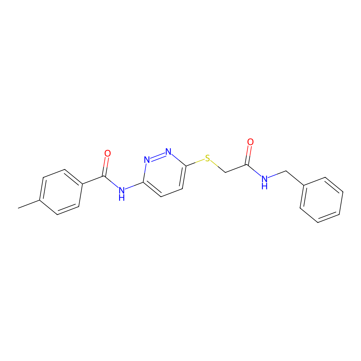 N-(6-((2-(benzylamino)-2-oxoethyl)thio)pyridazin-3-yl)-4-methylbenzamide molecular structure, CAS 1021264-76-5