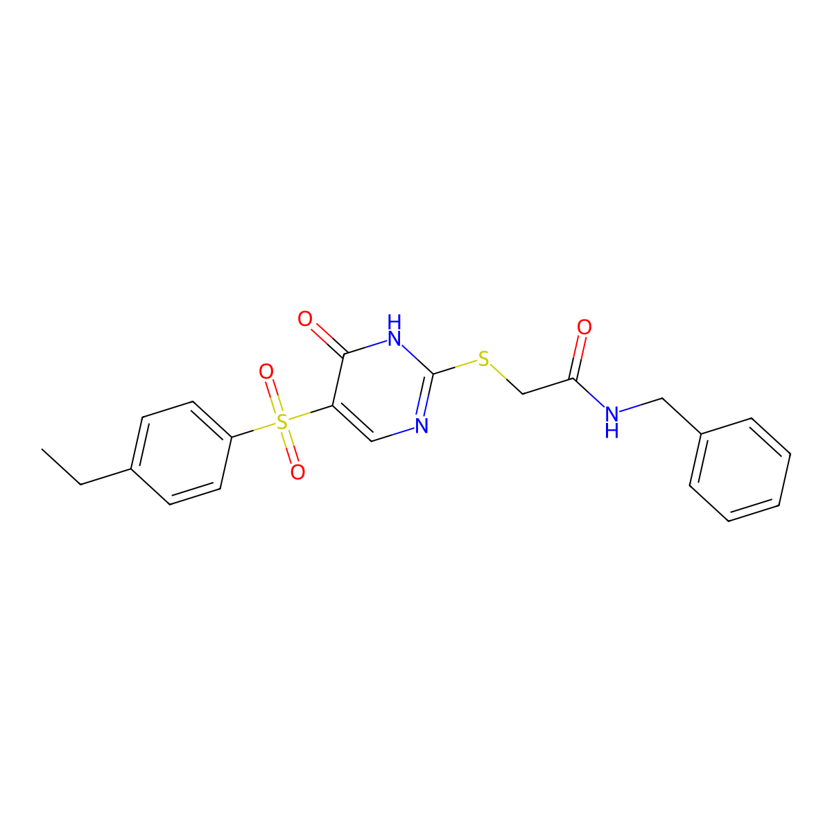 N-benzyl-2-((5-((4-ethylphenyl)sulfonyl)-6-oxo-1,6-dihydropyrimidin-2-yl)thio)acetamide molecular structure, CAS 1021264-77-6