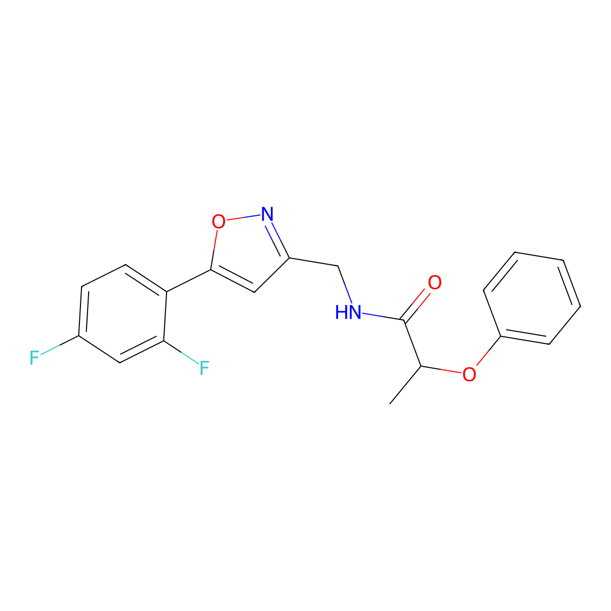 N-((5-(2,4-difluorophenyl)isoxazol-3-yl)methyl)-2-phenoxypropanamide molecular structure, CAS 1021264-78-7