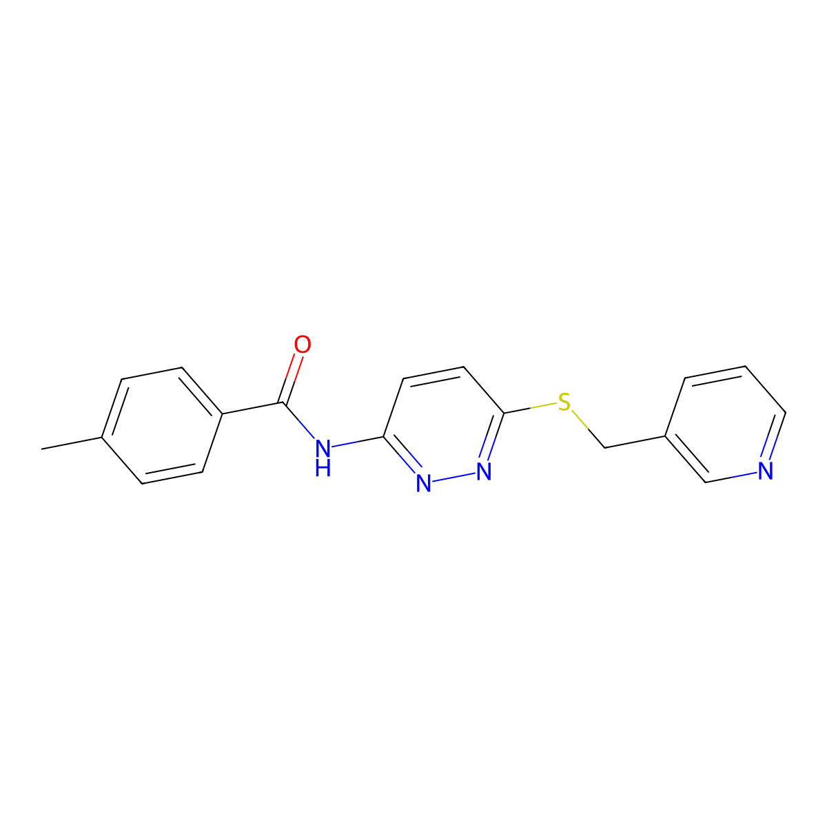 4-methyl-N-(6-{[(pyridin-3-yl)methyl]sulfanyl}pyridazin-3-yl)benzamide molecular structure, CAS 1021264-83-4