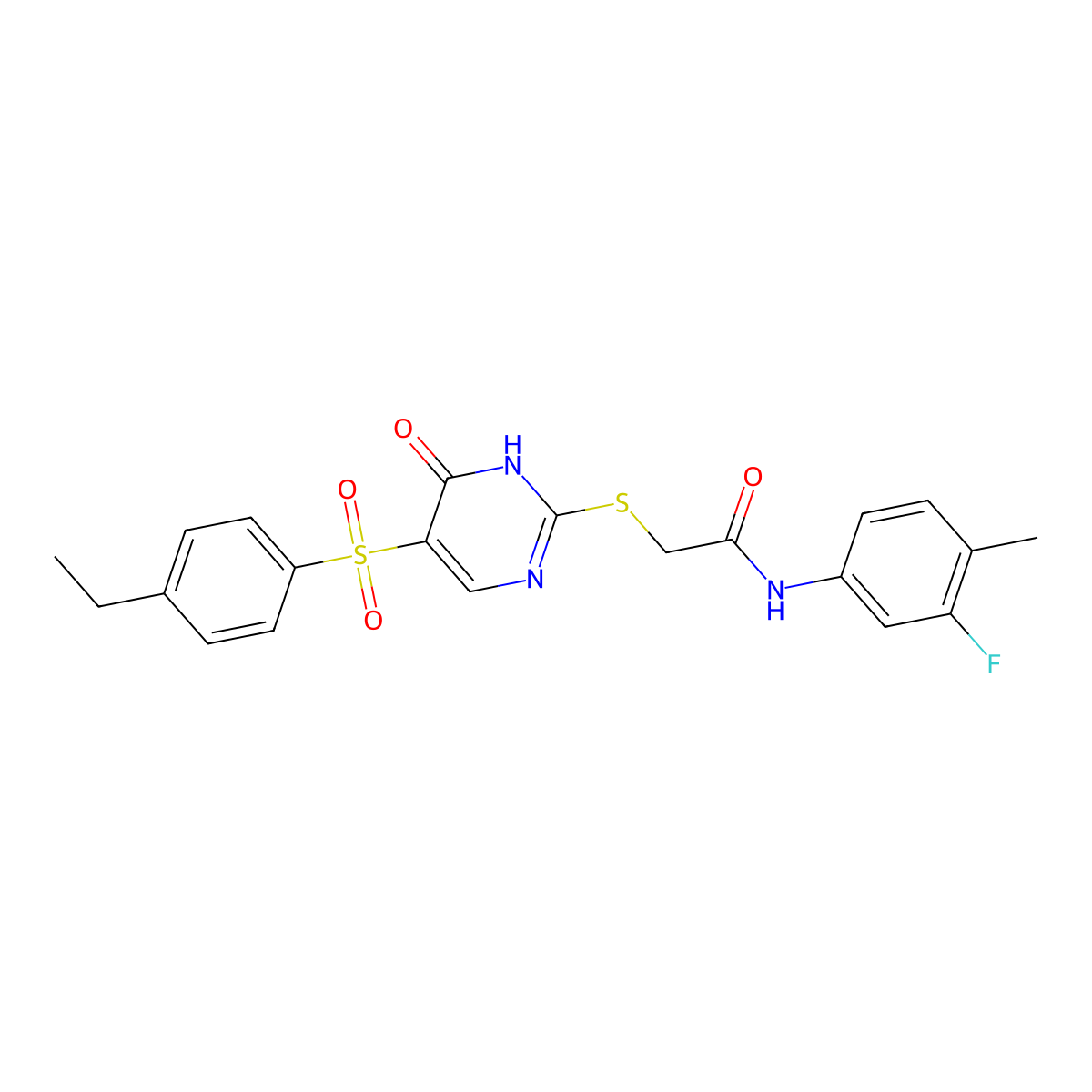 2-((5-((4-ethylphenyl)sulfonyl)-6-oxo-1,6-dihydropyrimidin-2-yl)thio)-N-(3-fluoro-4-methylphenyl)acetamide molecular structure, CAS 1021264-84-5