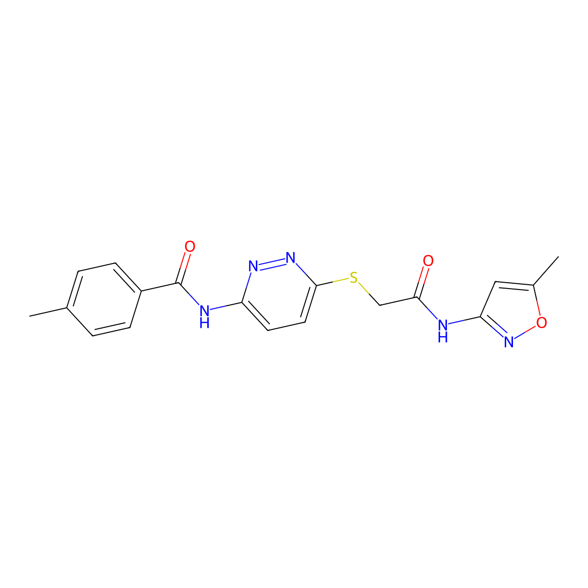 4-methyl-N-[6-({[(5-methyl-1,2-oxazol-3-yl)carbamoyl]methyl}sulfanyl)pyridazin-3-yl]benzamide molecular structure, CAS 1021264-90-3