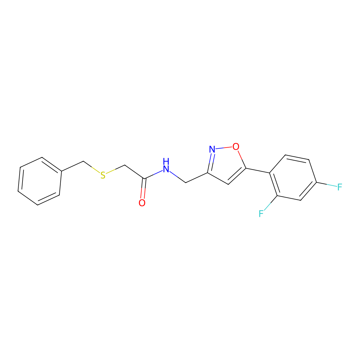 2-(benzylsulfanyl)-N-{[5-(2,4-difluorophenyl)-1,2-oxazol-3-yl]methyl}acetamide molecular structure, CAS 1021264-95-8