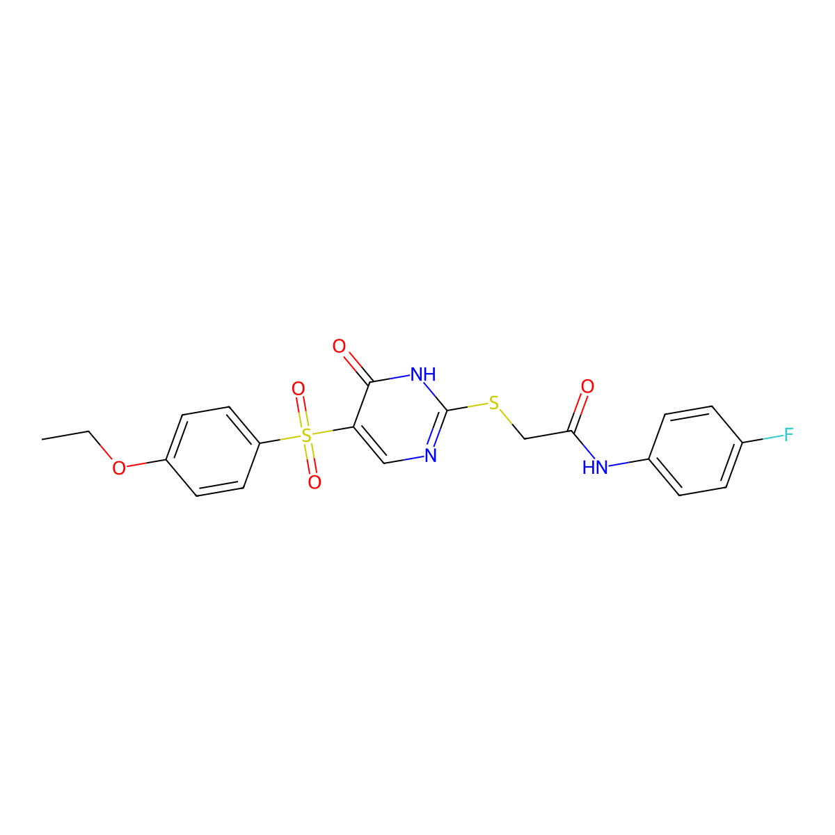 2-{[5-(4-ethoxybenzenesulfonyl)-6-oxo-1,6-dihydropyrimidin-2-yl]sulfanyl}-N-(4-fluorophenyl)acetamide molecular structure, CAS 1021264-96-9