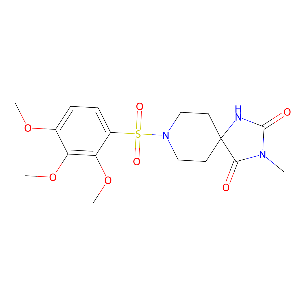 3-Methyl-8-(2,3,4-trimethoxybenzenesulfonyl)-1,3,8-triazaspiro[4.5]decane-2,4-dione molecular structure, CAS 1021264-97-0