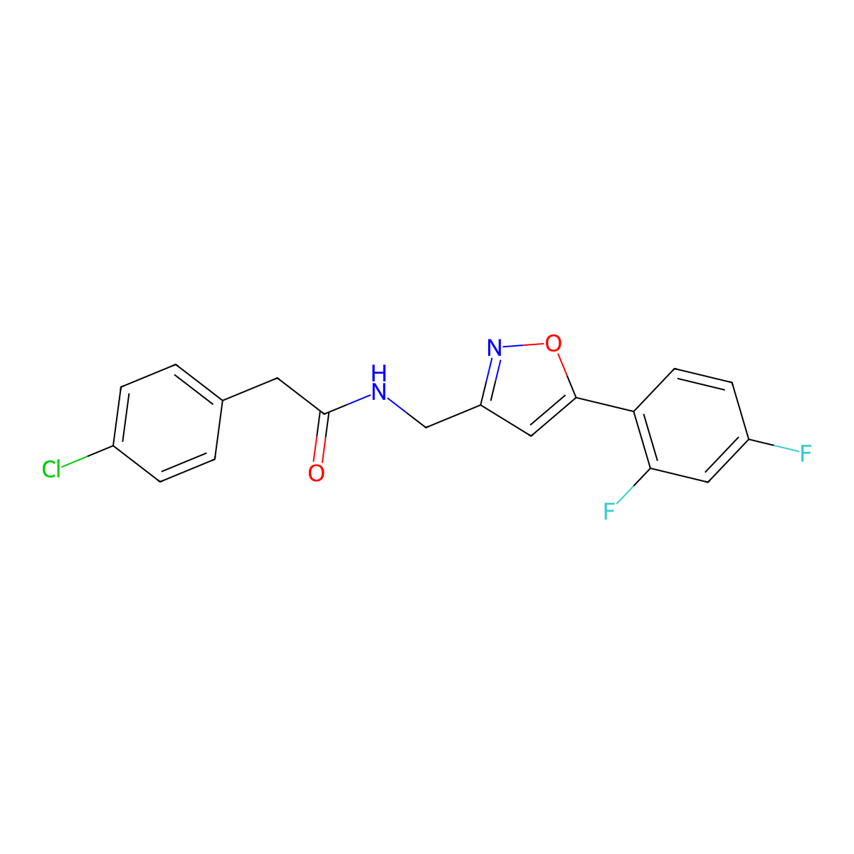 2-(4-chlorophenyl)-N-{[5-(2,4-difluorophenyl)-1,2-oxazol-3-yl]methyl}acetamide molecular structure, CAS 1021265-01-9