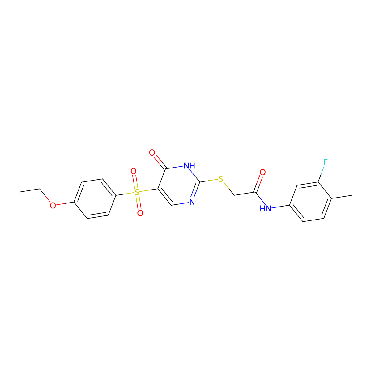 2-{[5-(4-ethoxybenzenesulfonyl)-6-oxo-1,6-dihydropyrimidin-2-yl]sulfanyl}-N-(3-fluoro-4-methylphenyl)acetamide molecular structure, CAS 1021265-02-0