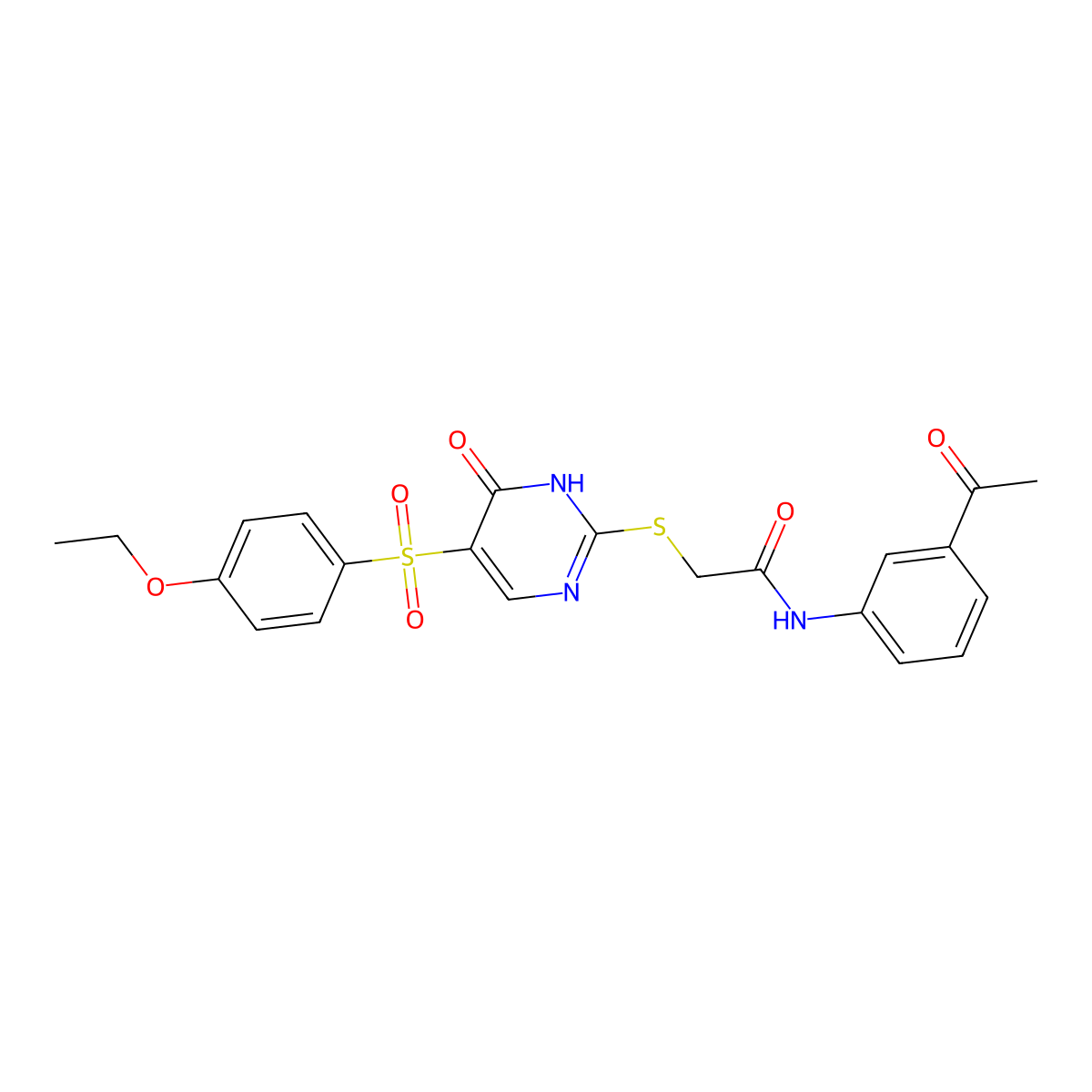 N-(3-acetylphenyl)-2-{[5-(4-ethoxybenzenesulfonyl)-6-oxo-1,6-dihydropyrimidin-2-yl]sulfanyl}acetamide molecular structure, CAS 1021265-05-3