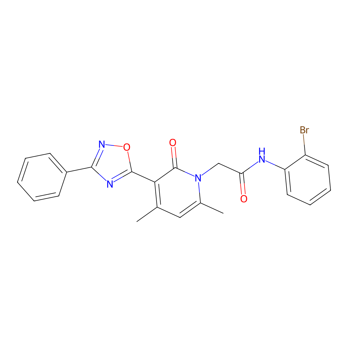 N-(2-bromophenyl)-2-(4,6-dimethyl-2-oxo-3-(3-phenyl-1,2,4-oxadiazol-5-yl)pyridin-1(2H)-yl)acetamide molecular structure, CAS 1021265-08-6