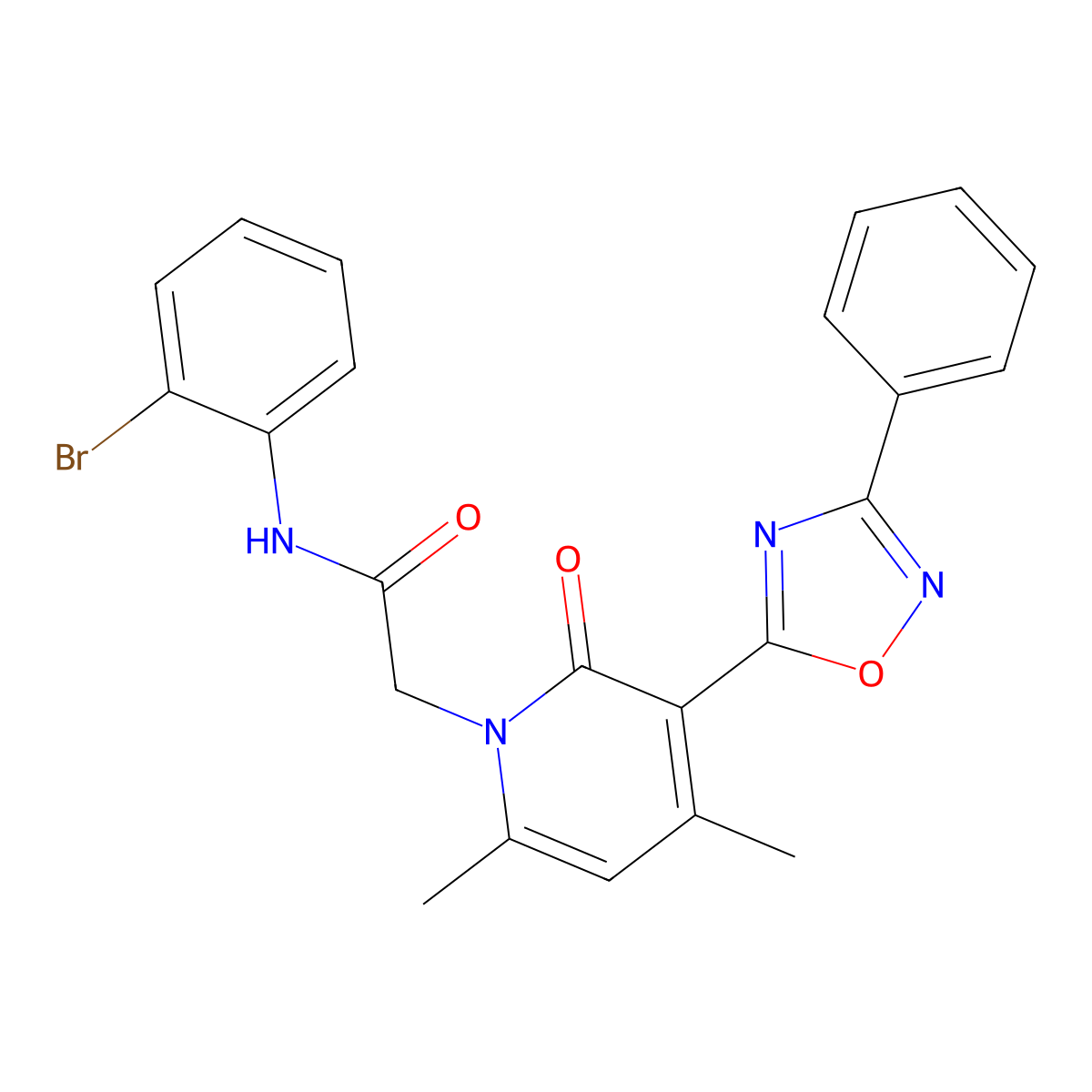 N-(2-bromophenyl)-2-(4,6-dimethyl-2-oxo-3-(3-phenyl-1,2,4-oxadiazol-5-yl)pyridin-1(2H)-yl)acetamide molecular structure, CAS 1021265-08-6