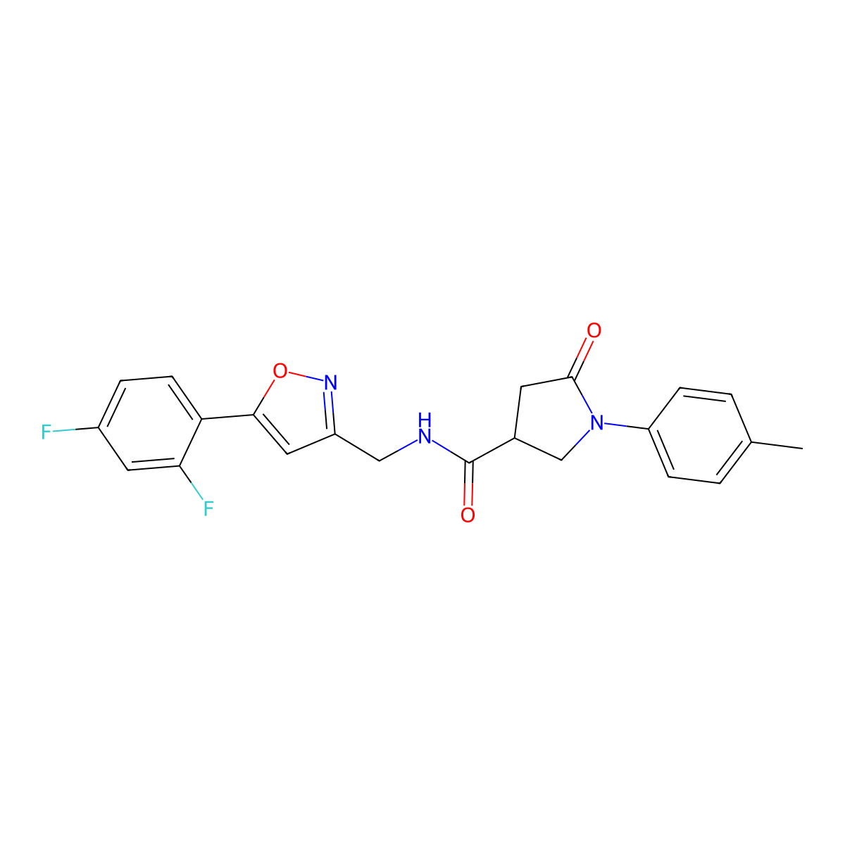 N-((5-(2,4-difluorophenyl)isoxazol-3-yl)methyl)-5-oxo-1-(p-tolyl)pyrrolidine-3-carboxamide molecular structure, CAS 1021265-13-3