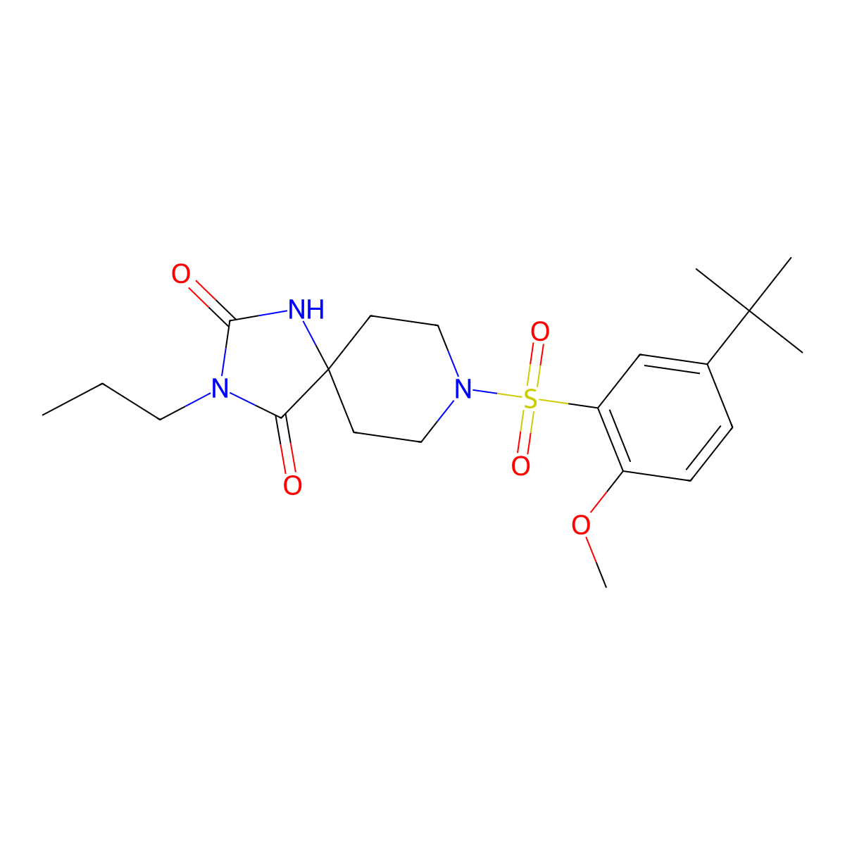 8-(5-Tert-butyl-2-methoxybenzenesulfonyl)-3-propyl-1,3,8-triazaspiro[4.5]decane-2,4-dione molecular structure, CAS 1021265-15-5