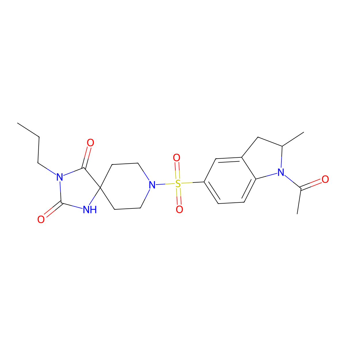 8-((1-Acetyl-2-methylindolin-5-yl)sulfonyl)-3-propyl-1,3,8-triazaspiro[4.5]decane-2,4-dione molecular structure, CAS 1021265-25-7