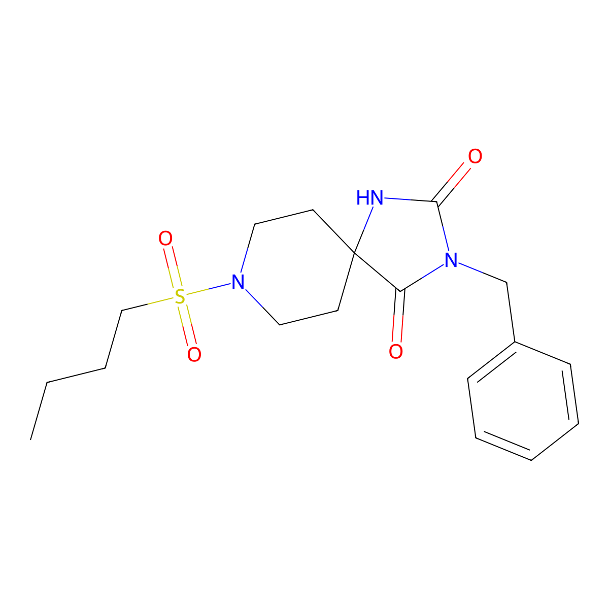 3-Benzyl-8-(butane-1-sulfonyl)-1,3,8-triazaspiro[4.5]decane-2,4-dione molecular structure, CAS 1021265-30-4