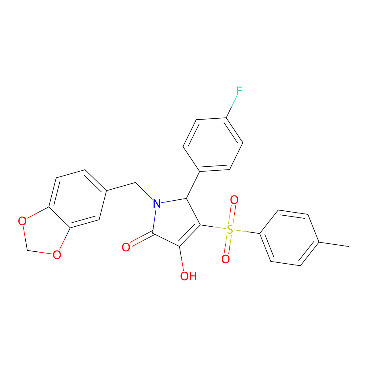 1-(benzo[d][1,3]dioxol-5-ylmethyl)-5-(4-fluorophenyl)-3-hydroxy-4-tosyl-1H-pyrrol-2(5H)-one molecular structure, CAS 1021265-32-6