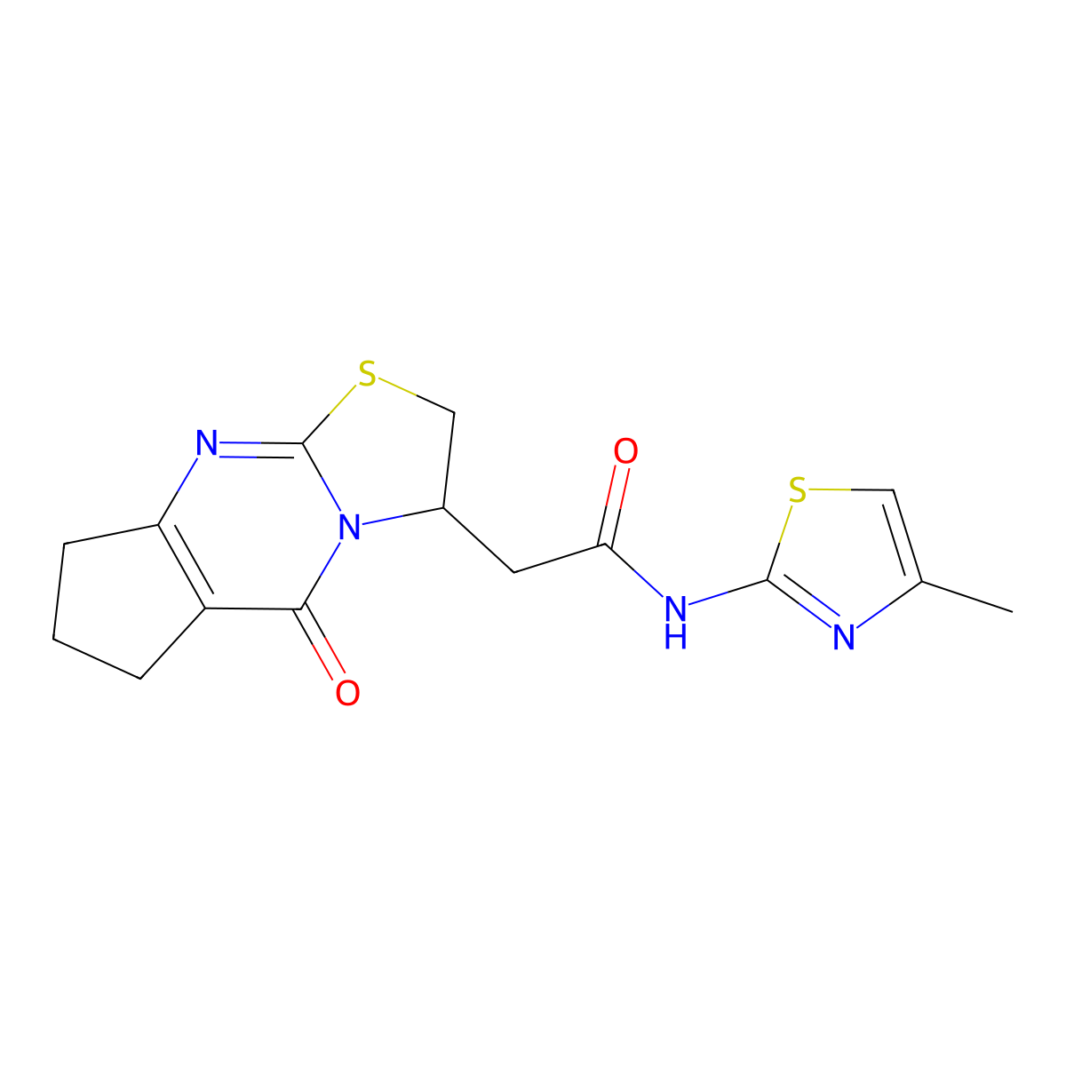 N-(4-methylthiazol-2-yl)-2-(5-oxo-2,3,5,6,7,8-hexahydrocyclopenta[d]thiazolo[3,2-a]pyrimidin-3-yl)acetamide molecular structure, CAS 1021265-33-7