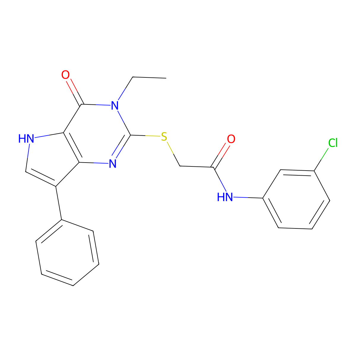 N-(3-chlorophenyl)-2-[(3-ethyl-4-oxo-7-phenyl-4,5-dihydro-3H-pyrrolo[3,2-d]pyrimidin-2-yl)sulfanyl]acetamide molecular structure, CAS 1021265-40-6