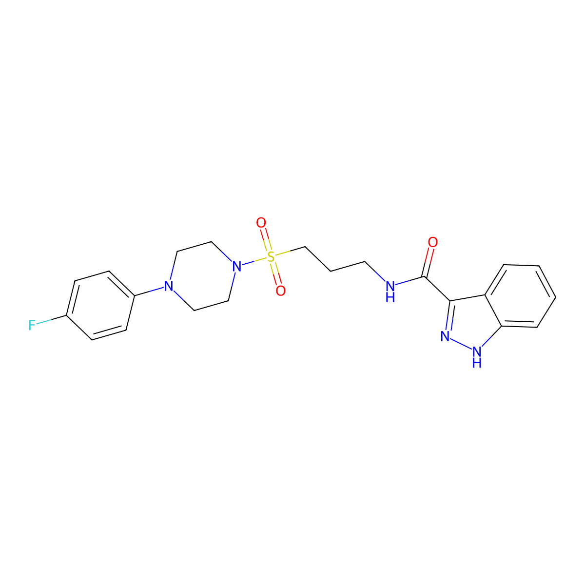 N-(3-((4-(4-fluorophenyl)piperazin-1-yl)sulfonyl)propyl)-1H-indazole-3-carboxamide molecular structure, CAS 1021265-41-7