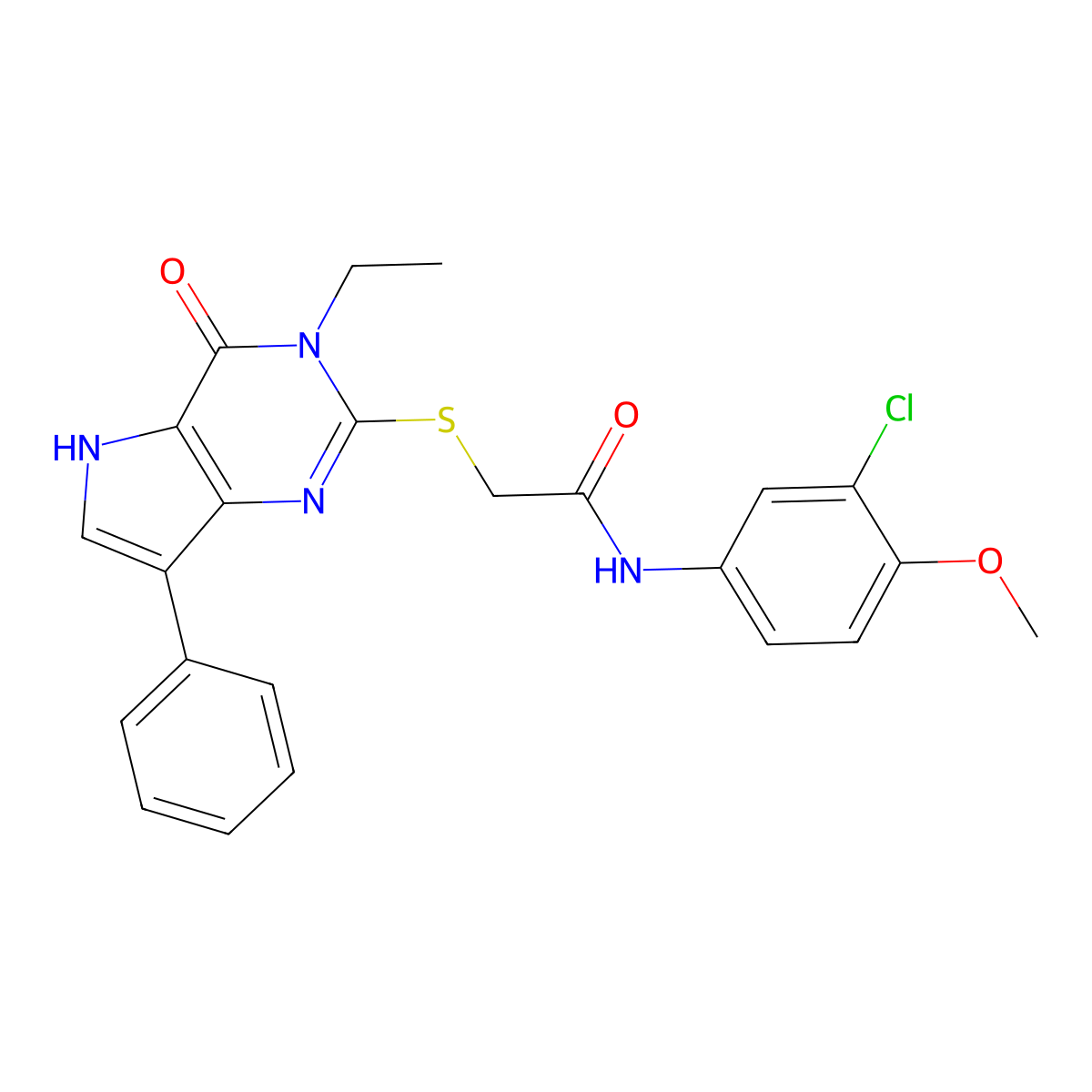 N-(3-chloro-4-methoxyphenyl)-2-[(3-ethyl-4-oxo-7-phenyl-4,5-dihydro-3H-pyrrolo[3,2-d]pyrimidin-2-yl)sulfanyl]acetamide molecular structure, CAS 1021265-42-8