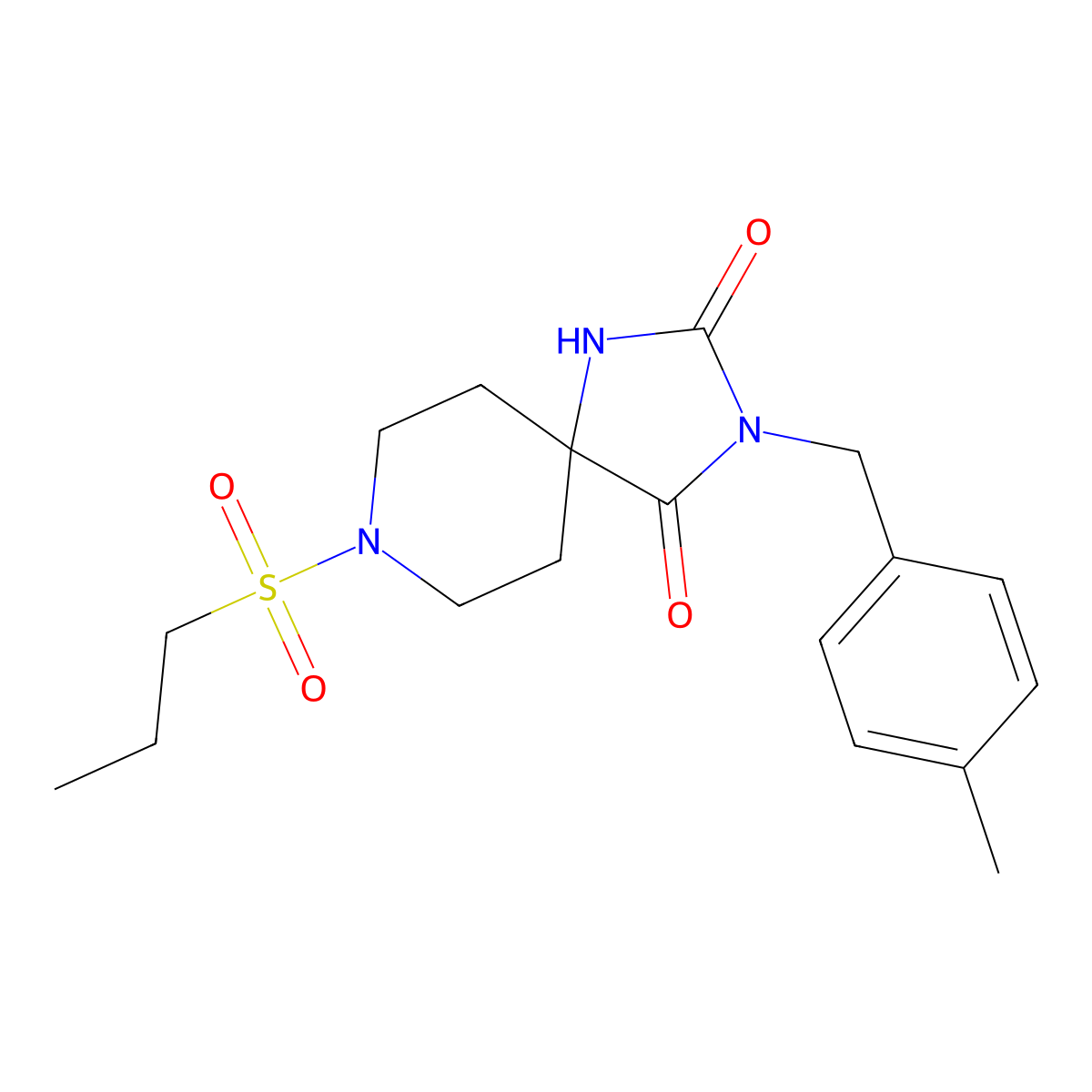 3-[(4-Methylphenyl)methyl]-8-(propane-1-sulfonyl)-1,3,8-triazaspiro[4.5]decane-2,4-dione molecular structure, CAS 1021265-43-9