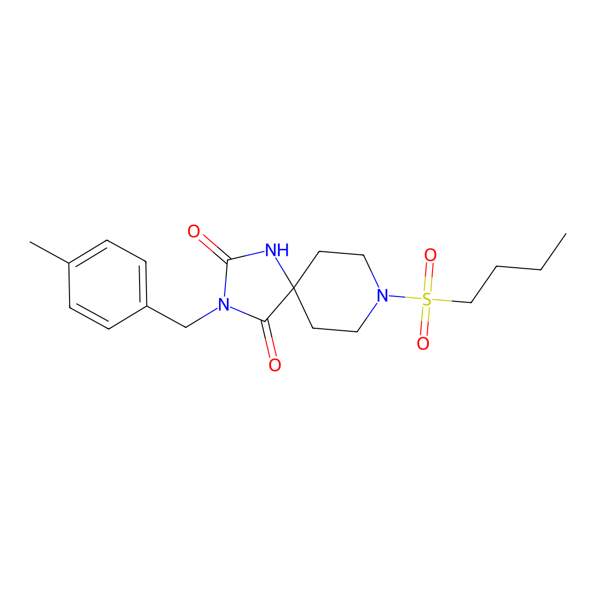 8-(Butane-1-sulfonyl)-3-[(4-methylphenyl)methyl]-1,3,8-triazaspiro[4.5]decane-2,4-dione molecular structure, CAS 1021265-46-2
