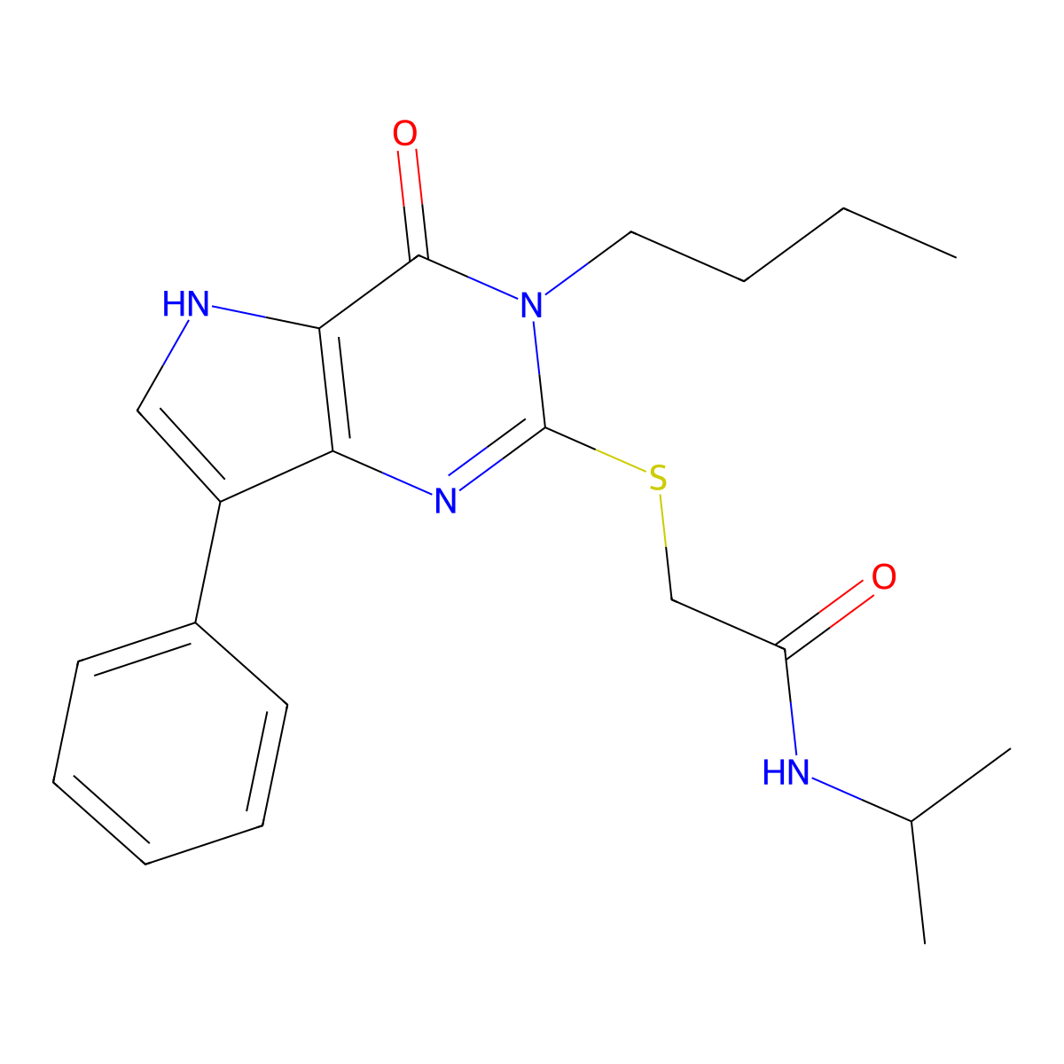 2-({3-butyl-4-oxo-7-phenyl-3H,4H,5H-pyrrolo[3,2-d]pyrimidin-2-yl}sulfanyl)-N-(propan-2-yl)acetamide molecular structure, CAS 1021265-47-3