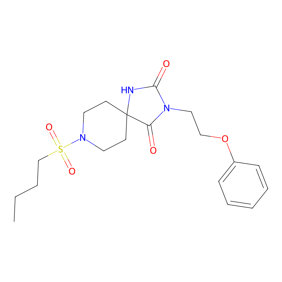 8-(Butane-1-sulfonyl)-3-(2-phenoxyethyl)-1,3,8-triazaspiro[4.5]decane-2,4-dione molecular structure, CAS 1021265-52-0