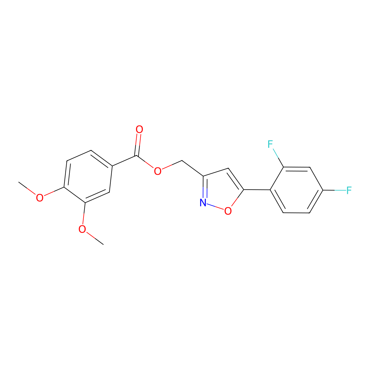 [5-(2,4-Difluorophenyl)-1,2-oxazol-3-yl]methyl 3,4-dimethoxybenzoate molecular structure, CAS 1021265-56-4