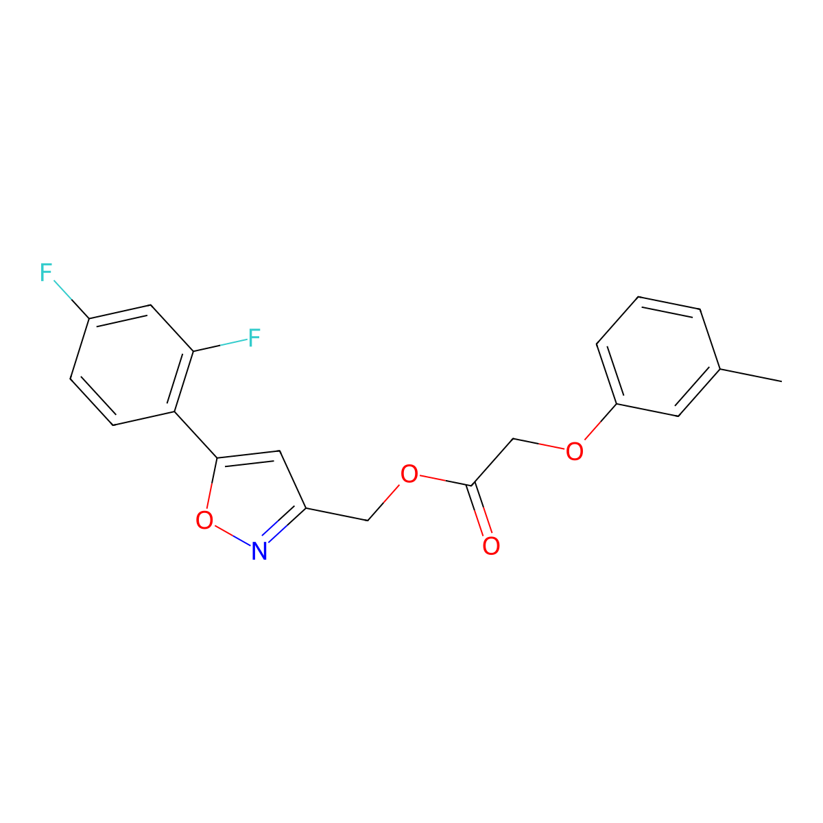 (5-(2,4-Difluorophenyl)isoxazol-3-yl)methyl 2-(m-tolyloxy)acetate molecular structure, CAS 1021265-57-5