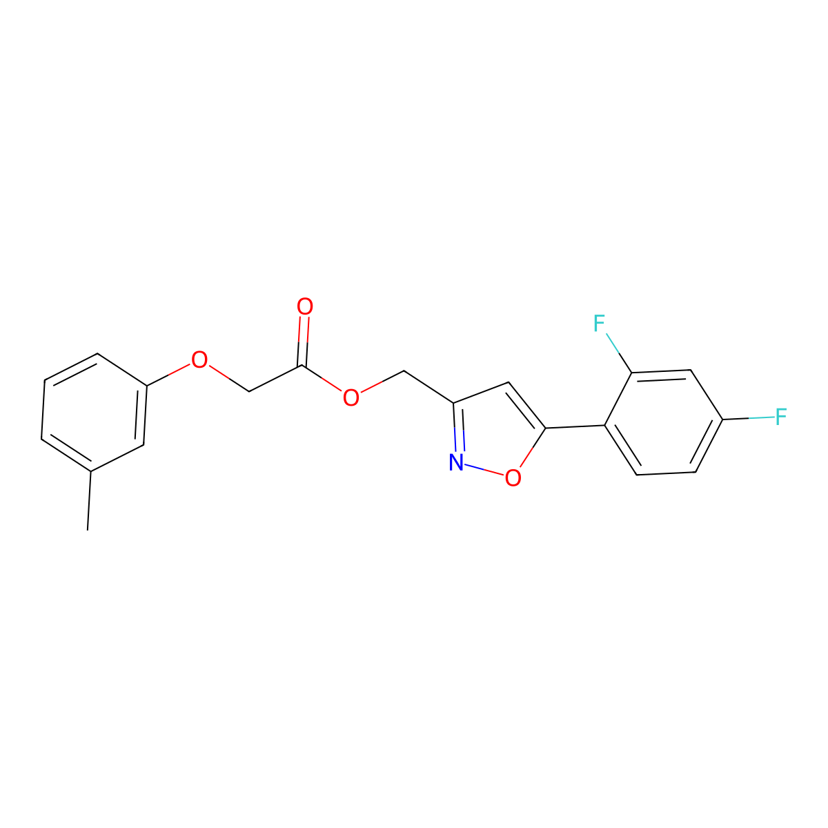 (5-(2,4-Difluorophenyl)isoxazol-3-yl)methyl 2-(m-tolyloxy)acetate molecular structure, CAS 1021265-57-5