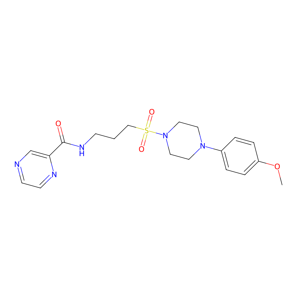 N-(3-((4-(4-methoxyphenyl)piperazin-1-yl)sulfonyl)propyl)pyrazine-2-carboxamide molecular structure, CAS 1021265-59-7