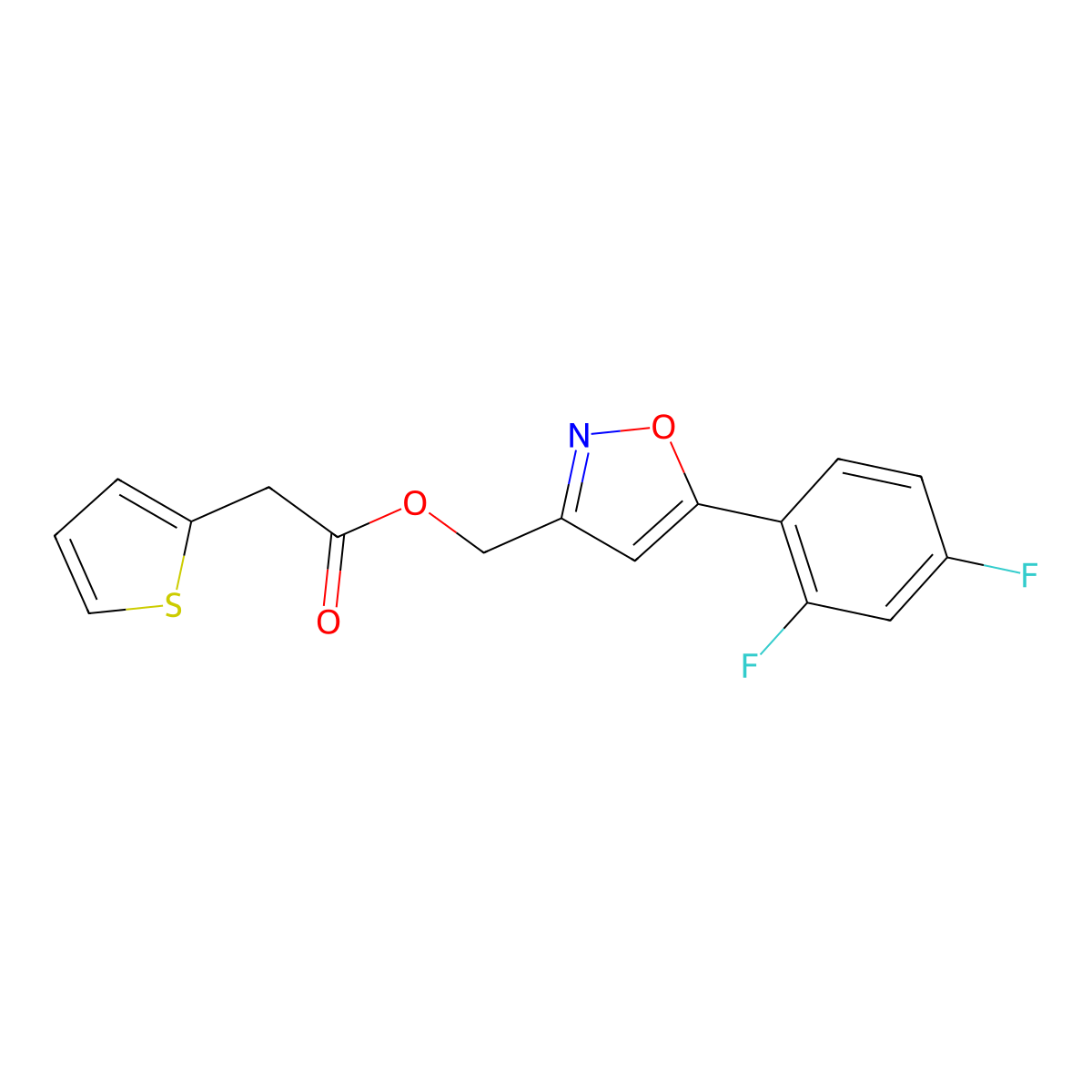 (5-(2,4-Difluorophenyl)isoxazol-3-yl)methyl 2-(thiophen-2-yl)acetate molecular structure, CAS 1021265-60-0