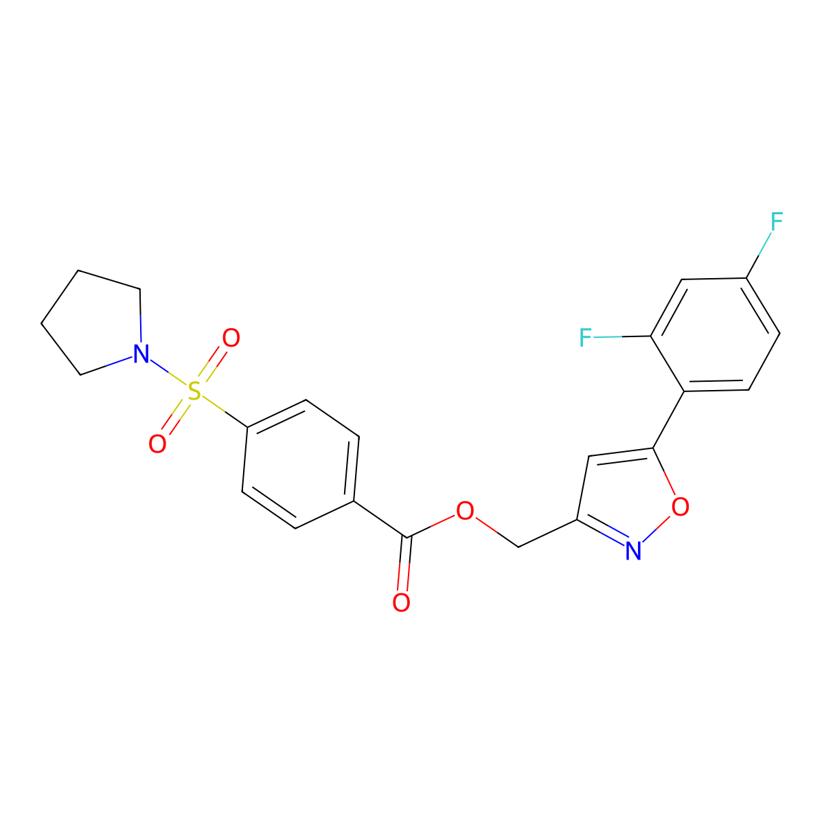 [5-(2,4-Difluorophenyl)-1,2-oxazol-3-yl]methyl 4-(pyrrolidine-1-sulfonyl)benzoate molecular structure, CAS 1021265-61-1