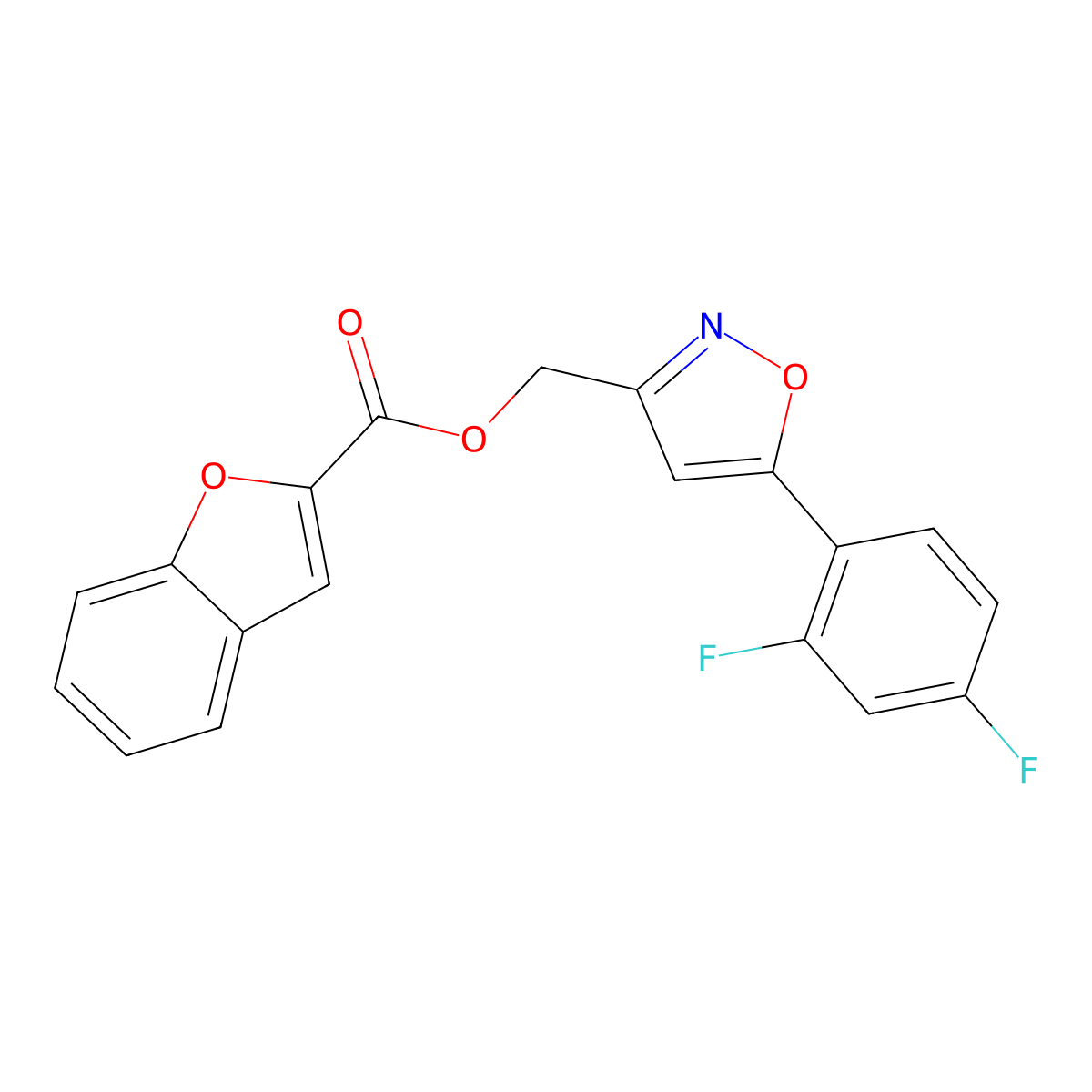 [5-(2,4-Difluorophenyl)-1,2-oxazol-3-yl]methyl 1-benzofuran-2-carboxylate molecular structure, CAS 1021265-63-3