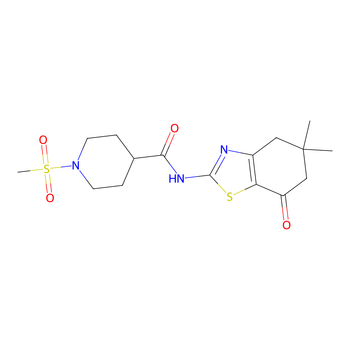 N-(5,5-dimethyl-7-oxo-4,5,6,7-tetrahydro-1,3-benzothiazol-2-yl)-1-methanesulfonylpiperidine-4-carboxamide molecular structure, CAS 1021265-64-4
