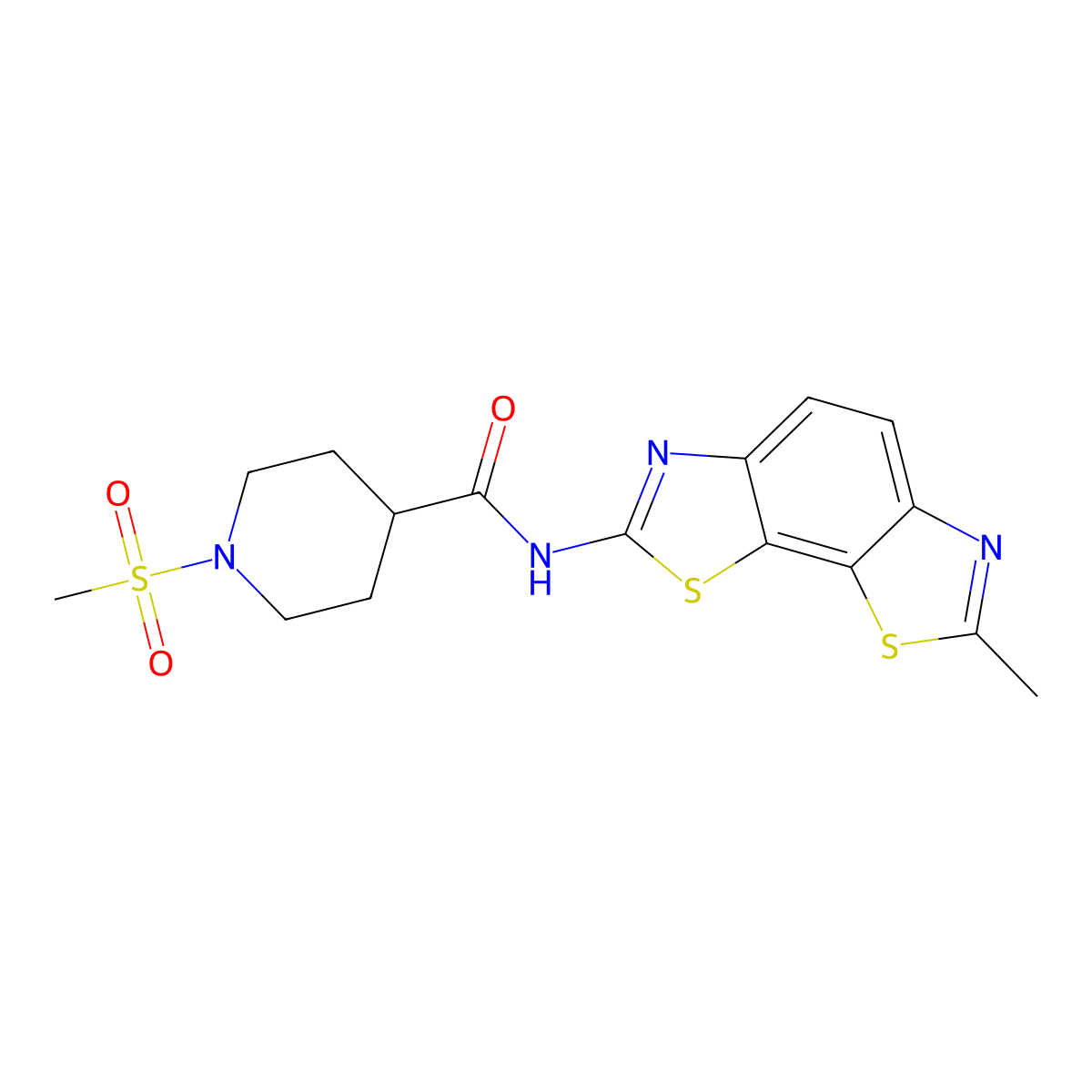1-methanesulfonyl-N-{11-methyl-3,12-dithia-5,10-diazatricyclo[7.3.0.0^{2,6}]dodeca-1(9),2(6),4,7,10-pentaen-4-yl}piperidine-4-carboxamide molecular structure, CAS 1021265-65-5