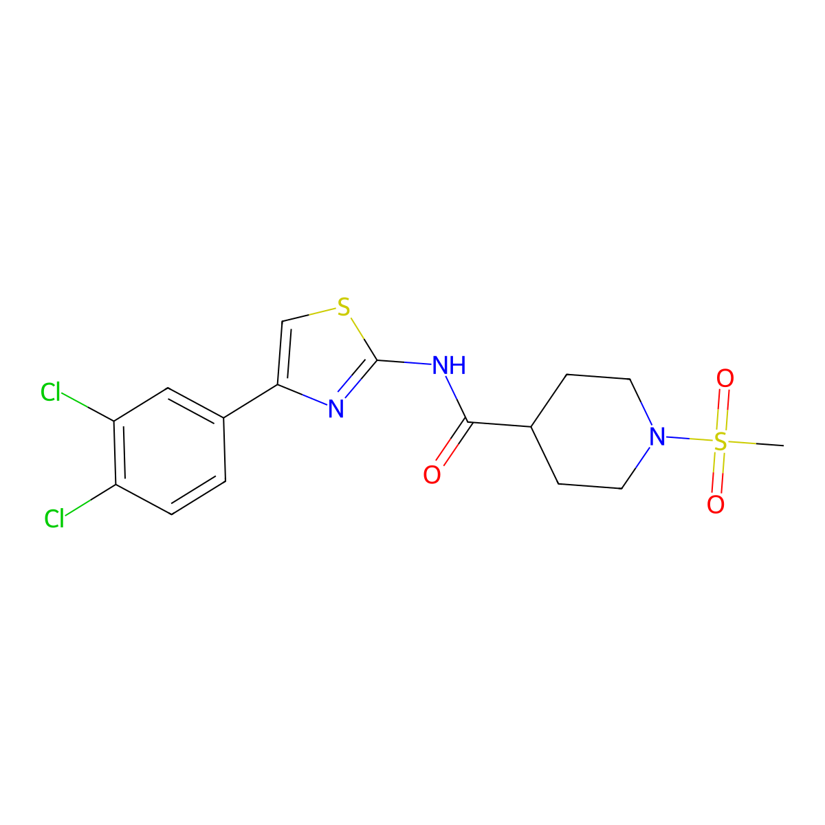 N-[4-(3,4-dichlorophenyl)-1,3-thiazol-2-yl]-1-methanesulfonylpiperidine-4-carboxamide molecular structure, CAS 1021265-71-3