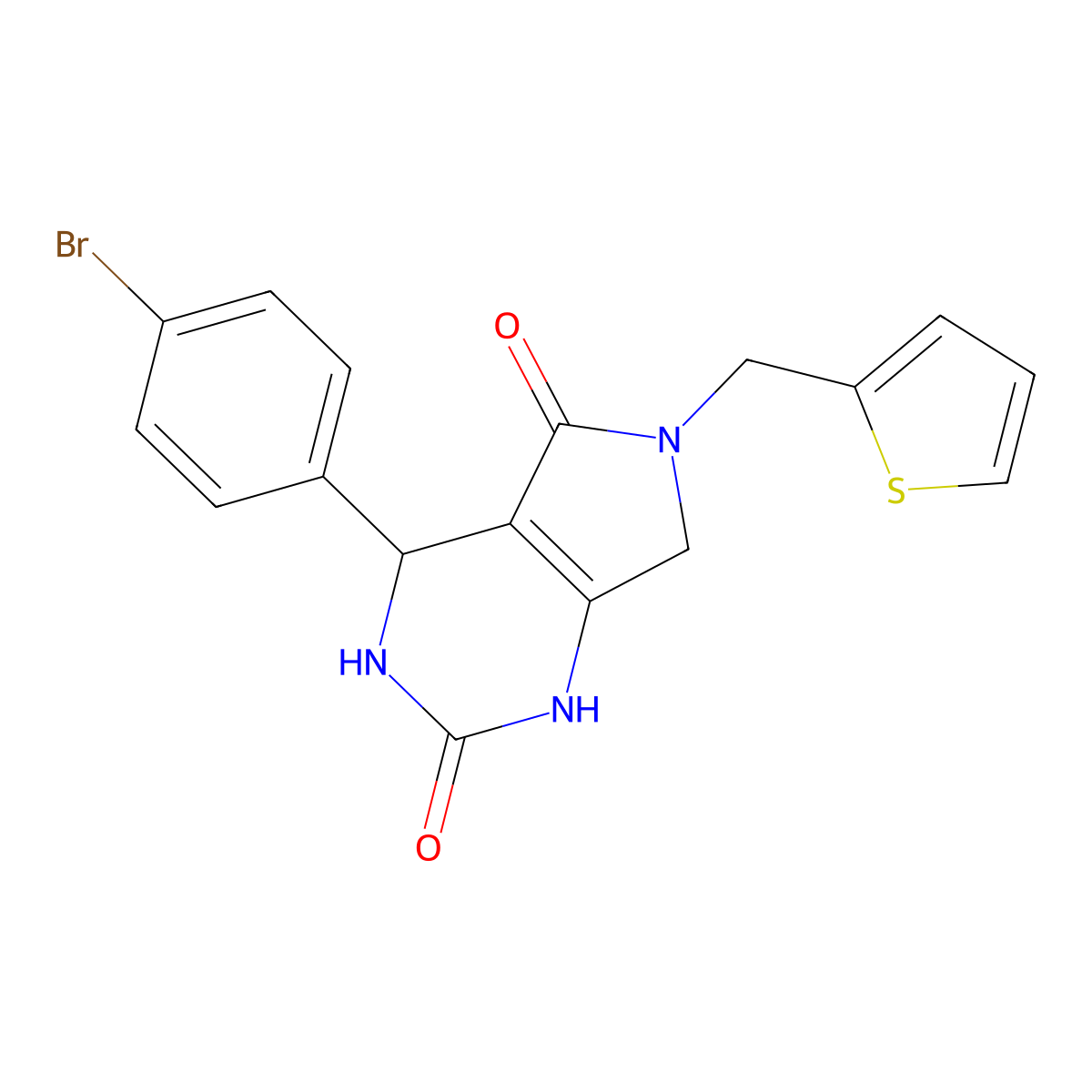 4-(4-bromophenyl)-6-(thiophen-2-ylmethyl)-3,4,6,7-tetrahydro-1H-pyrrolo[3,4-d]pyrimidine-2,5-dione molecular structure, CAS 1021265-72-4