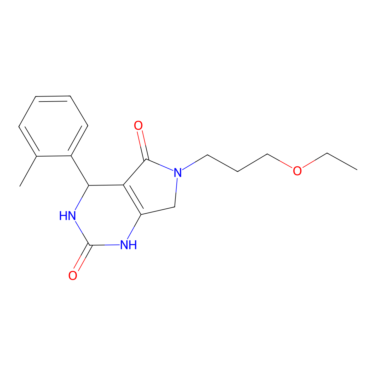 6-(3-ethoxypropyl)-4-(o-tolyl)-3,4,6,7-tetrahydro-1H-pyrrolo[3,4-d]pyrimidine-2,5-dione molecular structure, CAS 1021265-74-6