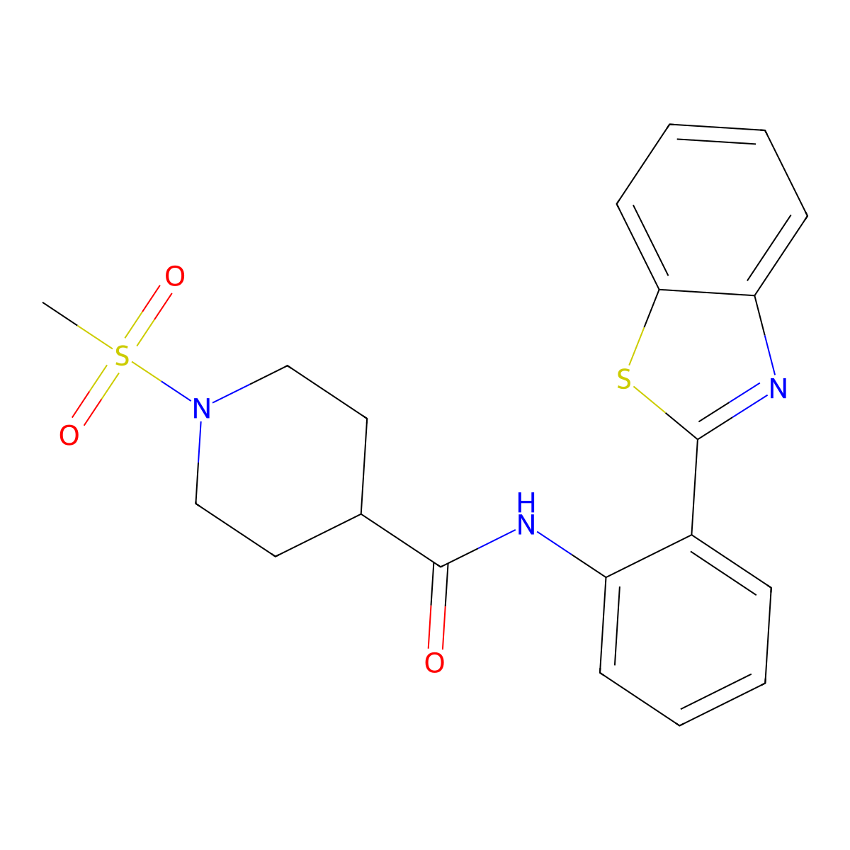 N-(2-(benzo[d]thiazol-2-yl)phenyl)-1-(methylsulfonyl)piperidine-4-carboxamide molecular structure, CAS 1021265-75-7