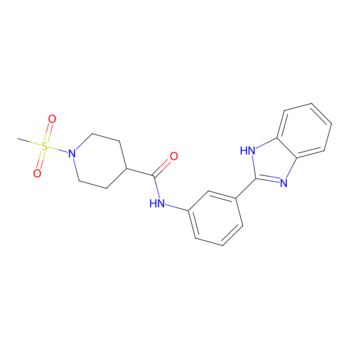 N-(3-(1H-benzo[d]imidazol-2-yl)phenyl)-1-(methylsulfonyl)piperidine-4-carboxamide molecular structure, CAS 1021265-76-8