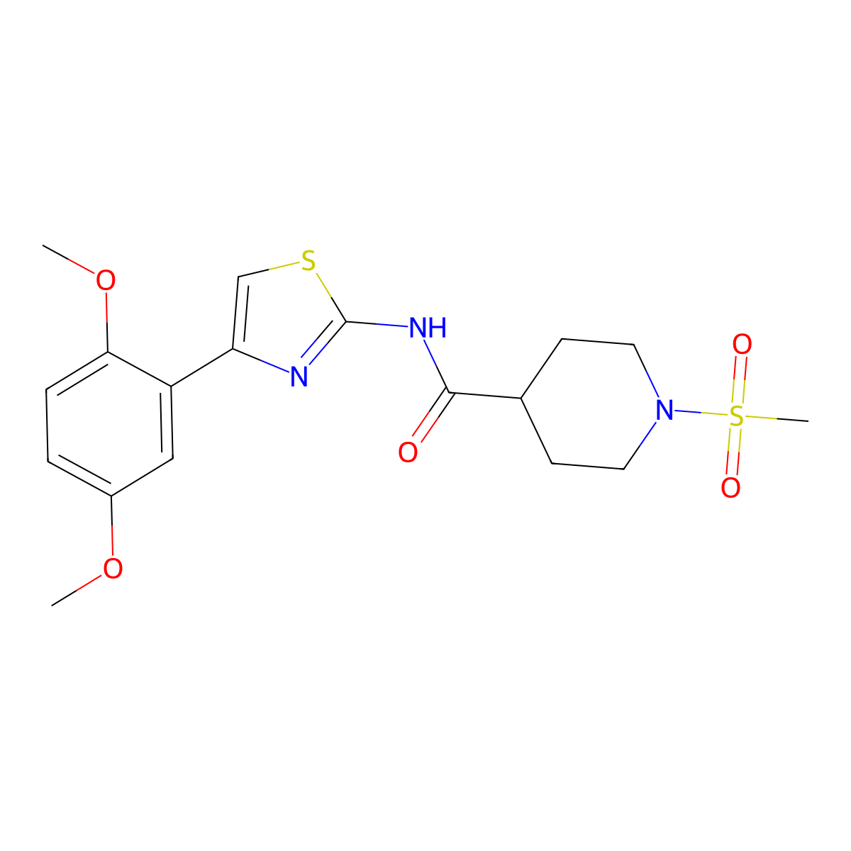N-[4-(2,5-dimethoxyphenyl)-1,3-thiazol-2-yl]-1-methanesulfonylpiperidine-4-carboxamide molecular structure, CAS 1021265-78-0