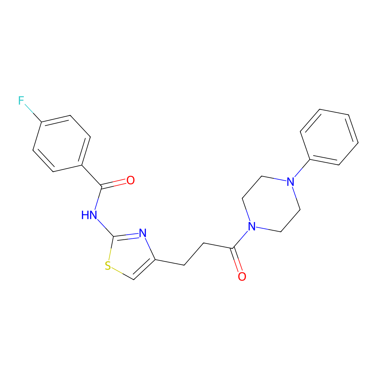 4-fluoro-N-(4-(3-oxo-3-(4-phenylpiperazin-1-yl)propyl)thiazol-2-yl)benzamide molecular structure, CAS 1021265-80-4