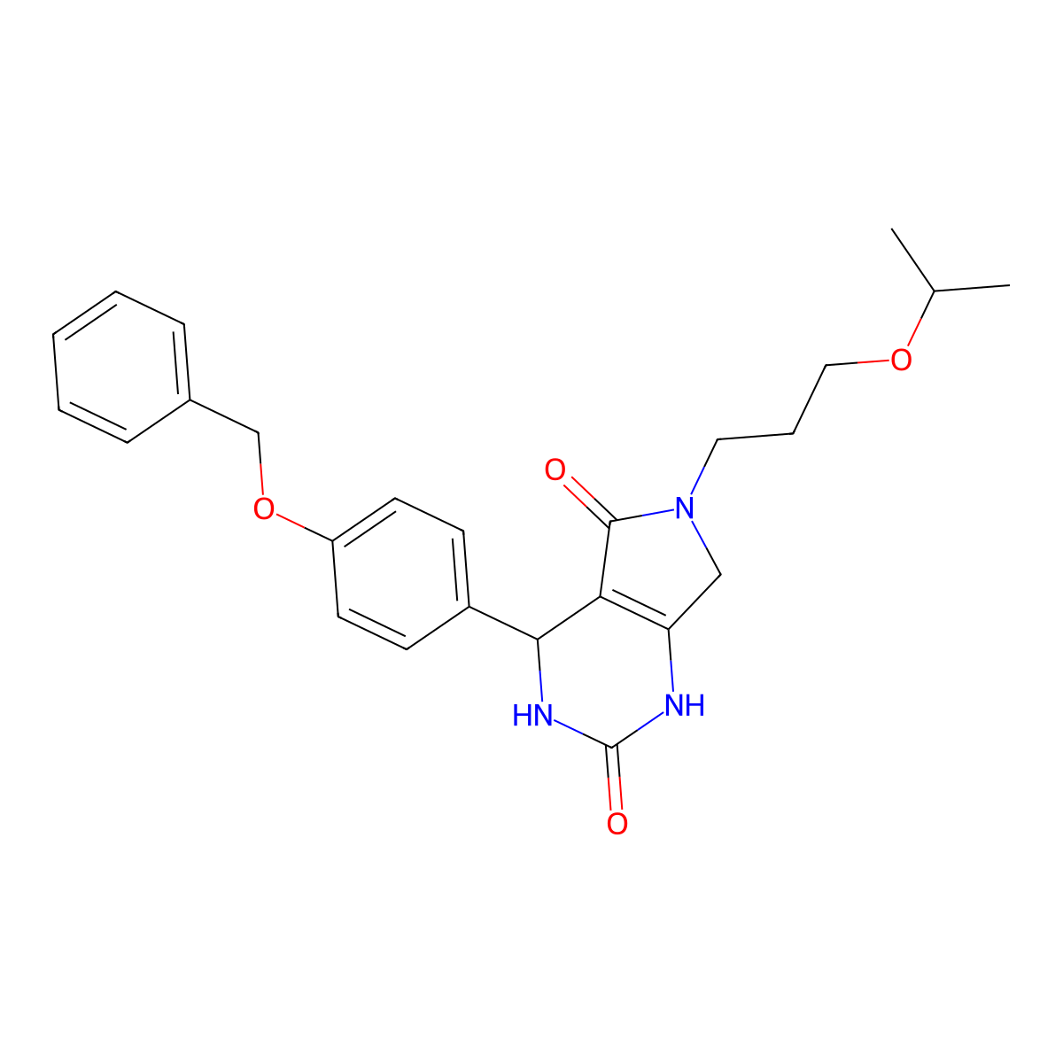 4-(4-(benzyloxy)phenyl)-6-(3-isopropoxypropyl)-3,4,6,7-tetrahydro-1H-pyrrolo[3,4-d]pyrimidine-2,5-dione molecular structure, CAS 1021265-83-7