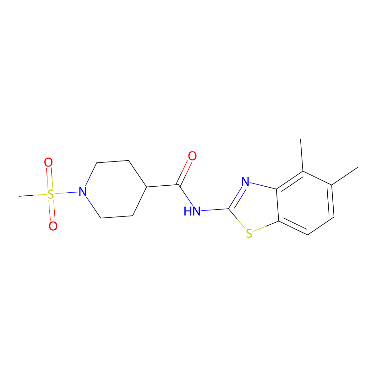 N-(4,5-dimethyl-1,3-benzothiazol-2-yl)-1-methanesulfonylpiperidine-4-carboxamide molecular structure, CAS 1021265-87-1